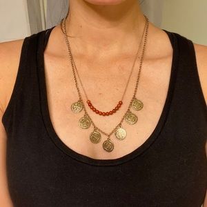 Boho 2 layer coin bead necklace